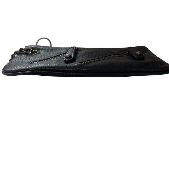 Betsey Johnson Black Leather Wristlet Punk Rock Clutch Chain Zipper Edgy Bag - Picture 6 of 7